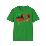 Juneteenth African American Flag Graphic Tee, Unisex Softstyle T-Shirt, Statement Shirt, Gift for Art Lovers, Festival Wear