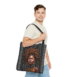 Brown Locs African American Woman Tote Bag — Black Queen Natural Hair Print