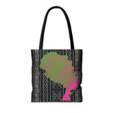 Pink Green Queen Mudcloth Pattern Tote Bag | Boho Tribal Print