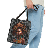 Brown Locs African American Woman Tote Bag — Black Queen Natural Hair Print