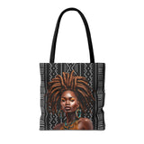 Brown Locs African American Woman Tote Bag — Black Queen Natural Hair Print