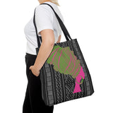 Pink Green Queen Mudcloth Pattern Tote Bag | Boho Tribal Print