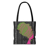 Pink Green Queen Mudcloth Pattern Tote Bag | Boho Tribal Print