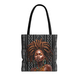 Brown Locs African American Woman Tote Bag — Black Queen Natural Hair Print