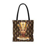 Nefertiti Ankh Pattern Tote Bag | Ancient Egyptian Portrait