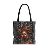 Brown Locs African American Woman Tote Bag — Black Queen Natural Hair Print