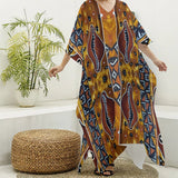 Cowrie Shell Print Women's Imitation Silk V-neck Kaftan Robe