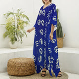 Blue Gye Nyame V-neck Kaftan Robe