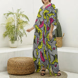 All-Over Print Women's Imitation Silk V-neck Kaftan Robe