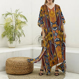 Cowrie Shell Print Women's Imitation Silk V-neck Kaftan Robe