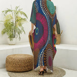 All-Over Print Women's Imitation Silk V-neck Kaftan Robe