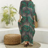 Green Leaf Ankara Print Women's Imitation Silk V-neck Kaftan Robe