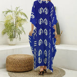 Blue Gye Nyame V-neck Kaftan Robe