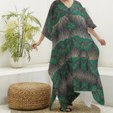 Green Leaf Ankara Print Women's Imitation Silk V-neck Kaftan Robe