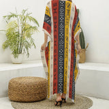 Adinkra Print Women's Imitation Silk V-neck Kaftan Robe