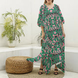 Pink and Green Ankara Print Women's V-neck Kaftan Robe
