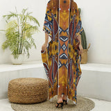 Cowrie Shell Print Women's Imitation Silk V-neck Kaftan Robe