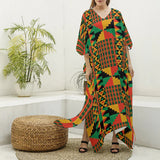 Kente Print Women's Imitation Silk V-neck Kaftan Robe