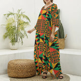 Kente Print Women's Imitation Silk V-neck Kaftan Robe