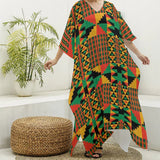 Kente Print Women's Imitation Silk V-neck Kaftan Robe
