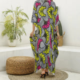 All-Over Print Women's Imitation Silk V-neck Kaftan Robe