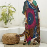 All-Over Print Women's Imitation Silk V-neck Kaftan Robe