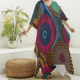 All-Over Print Women's Imitation Silk V-neck Kaftan Robe