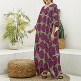 Pink Ankara Circles Print Women's  V-neck Kaftan Robe
