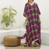 Pink Ankara Circles Print Women's  V-neck Kaftan Robe