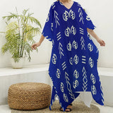 Blue Gye Nyame V-neck Kaftan Robe