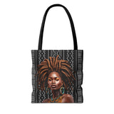 Brown Locs African American Woman Tote Bag — Black Queen Natural Hair Print
