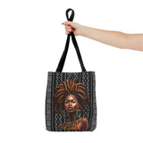 Brown Locs African American Woman Tote Bag — Black Queen Natural Hair Print