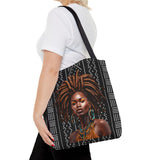 Brown Locs African American Woman Tote Bag — Black Queen Natural Hair Print