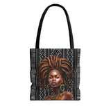 Brown Locs African American Woman Tote Bag — Black Queen Natural Hair Print