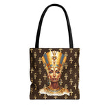 Nefertiti Ankh Pattern Tote Bag | Ancient Egyptian Portrait