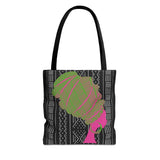 Pink Green Queen Mudcloth Pattern Tote Bag | Boho Tribal Print