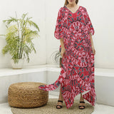 Red & Pink Print Women's V-neck Kaftan Robe