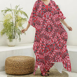 Red & Pink Print Women's V-neck Kaftan Robe